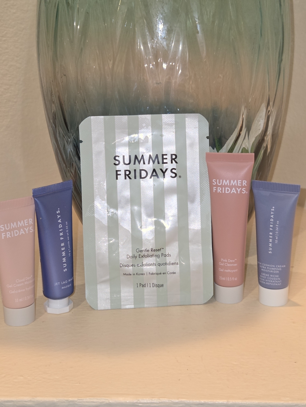 Summer Fridays 5pc Mini Skincare Set Pink Dew Jet Lag Cloud Dew Gentle Reset New